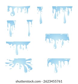 Elements for design, Collection of Blue Water Drops and Melting Ice Elements. Vector illustration