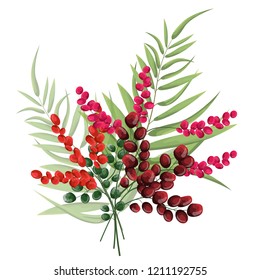 Elements for design. A collection of different berries. Berries on the branch. Bunch of berries. Vector elements in watercolor style.