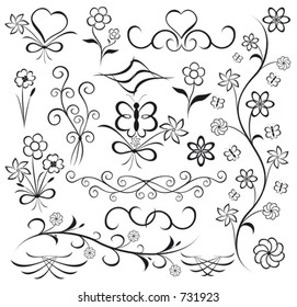 Elements for design (flower, butterfly, heart)