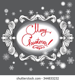 elements for design greeting card with snowflakes, fir branches, bow frame, card, isolated vector