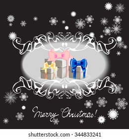 elements for design greeting card with snowflakes, fir branches, bow frame, card, isolated vector