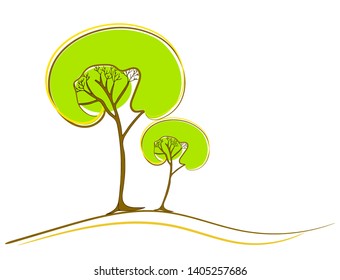 Elements for design. Logo. Two green trees on the hill. Vector.