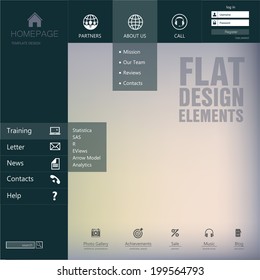 Elements design  of the menu for a website. Homepage. Gui