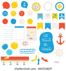 Elements for design, scrapbooking cards, blogs.  marine theme design.  Red, blue and yellow