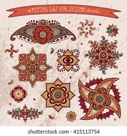 Elements for design. Vector artwork.Ethnic decorative elements. Hand drawn. Islam, Arabic, Indian, ottoman motifs.