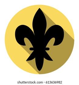 Elements for design. Vector. Flat black icon with flat shadow on royal yellow circle with white background. Isolated.