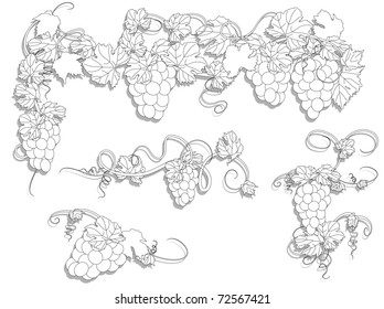Elements for design with vine leaves and grapes