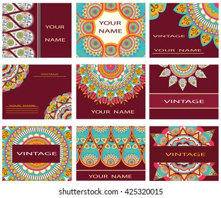 Elements for design vintage style. Set ornament of greeting cards, invitations with decorative flowers. Vector Illustration