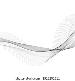Elements of design. A wave of many gray lines. Abstract wavy stripes on a white background isolated. Creative art.