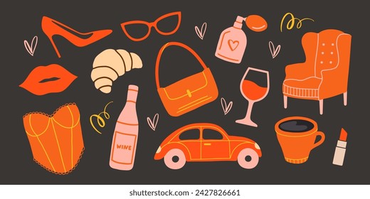 Elements for designs, cards, invitations, fabrics, prints, stickers. Retro vector Illustration.