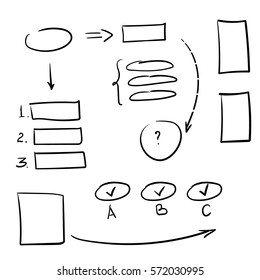 Elements drawn marker for structure and management. Illustration of figures painted marker