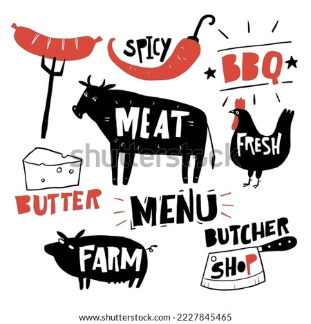 The elements drawn for the menu design of cafes and restaurants. Hand drawn vector doodle.