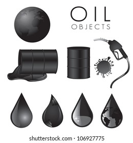 Elements and drops of oil, symbols on a white background, vector illustration