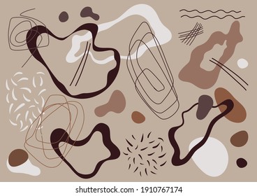 Elements of earthen abstract shapes for poster, wallpapers, media frame. Simple social print. Posters with surreal earth shapes for the interior. Psychology, cosmetology, art.