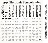 Elements of electronic symbols, icons and signs for education, logical design and circuitry.