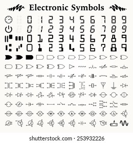 Elements Of Electronic Symbols, Icons And Signs For Education, Logical Design And Circuitry.