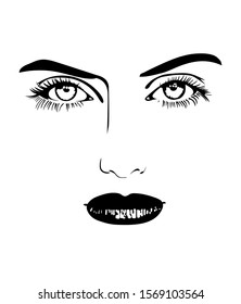 Elements of a female face in a minimalistic manner. Light  eyes. Black lips.