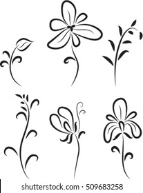 elements of floral design, decorative flowers, vector illustration