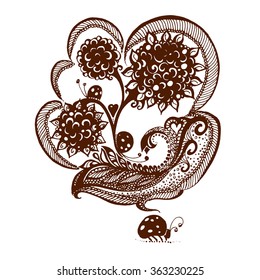 Elements flower painted with henna on white