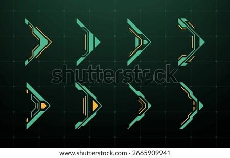 Elements of futuristic head up display (hud) vector graphics for user interface and targeting systems. Digital technology concept.
