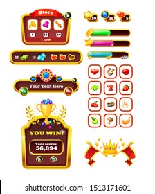 Elements game interface. Casino icons for slot machines, lotteries for 2d games. Mobile game design, gaming creativity mobile, art kit, play ui interface illustration vector illustration isolated