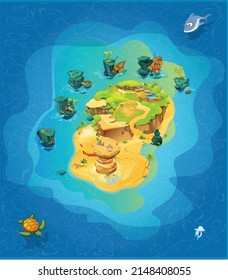 Elementos para el juego. Isla Pirata. Pájaros piratas e indios. Tesoros de la isla de los piratas. Caracteres, fondos, elementos de interfaz.