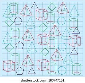 Elements of the geometry on a blue background