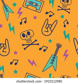 Elements Grunge Style Seamless Pattern. Endless 90s Rock Style. For Bade, Label, Tee Print, T-shirt Print, Fabric Texture Print