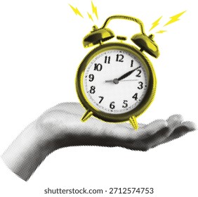 Elementos de gestión de tiempo de collage.halftone.  Ilustración vectorial moderna. Collage De Reloj De Mano.