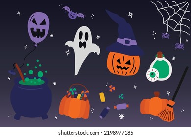 Elements of Halloween seasonal celebration design by hand drawn.