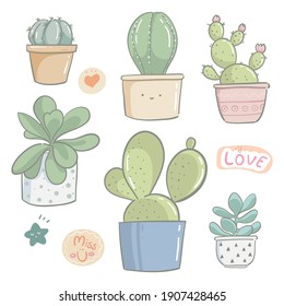 Fondo de cactus lindo dibujado a mano por los elementos