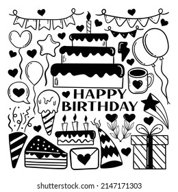 Elements hand drawn doodle happy birthday premium vector