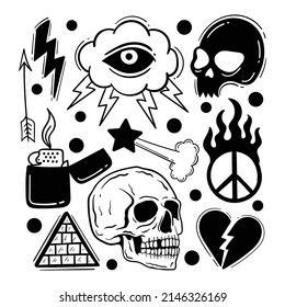 Elements hand drawn doodle vintage for tattoo sticker etc