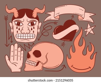 Elements hand drawn doodle vintage for tattoo sticker etc