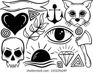 Elements hand drawn doodle vintage for tattoo sticker etc