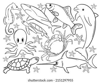 Elements hand drawn sea animal doodle for sticker etc