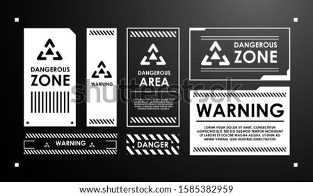 Elements of HUD interface with attention sign. Warning. Conceptual Layout with HUD elements for print and web.