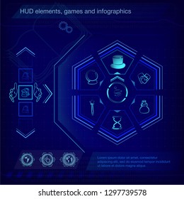 Elements Hud. Vector illustration. Infographic game menu. Simple magic items.