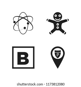 elements icon. 4 elements vector icons set. atomic theory, police station pin and gingerbread man icons for web and design about elements theme