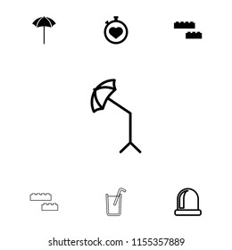Elements icon. collection of 7 elements filled and outline icons such as stopwatch, studio umbrella, opened door, building block. editable elements icons for web and mobile.