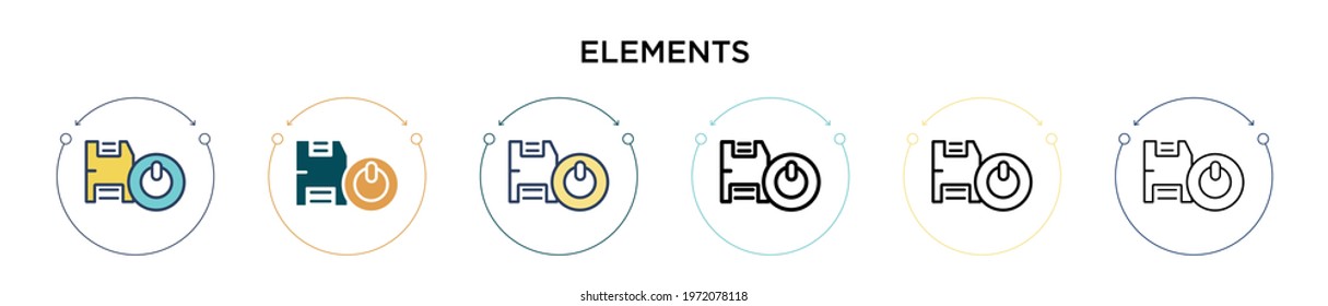 Elements icon in filled, thin line, outline and stroke style. Vector illustration of two colored and black elements vector icons designs can be used for mobile, ui, web