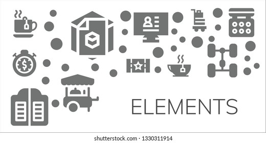 elements icon set. 11 filled elements icons.  Collection Of - Tea, d, Stopwatch, Ticket, Doors, CV, Food cart, Baggage, Chassis, Eye shadow