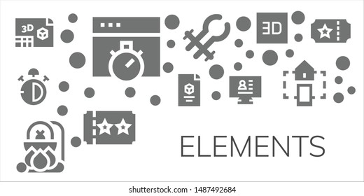 elements icon set. 11 filled elements icons.  Collection Of - d, Chronometer, Stop watch, Cauldron, CV, Tongs, Ticket, Smart home