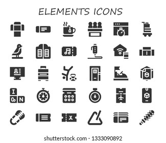 elements icon set. 30 filled elements icons.  Simple modern icons about  - Sofa, Ticket, Tea, Jury, Chronometer, Baggage, Bird, Doors, d, Smart home, CV, Hip hop, Door, Bumper car