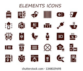 elements icon set. 30 filled elements icons.  Simple modern icons about  - Baggage, Independence, Bird, Churros, Ticket, Shear, Smart home, CV, Sofa, Bladder pipe, Tea, 