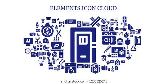  elements icon set. 93 filled elements icons. Simple modern icons about  - Door, Eco fuel, Nightstand, Ticket, Tickets, Churros, d, Chronometer, Hamster ball, Bird, Tea, Stop watch