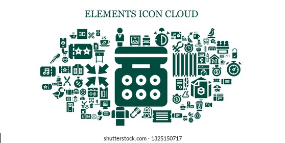 elements icon set. 93 filled elements icons.  Simple modern icons about  - Eye shadow, d, Chemist, Baggage, Stop watch, Cauldron, Ticket, Tongs, Sofa, Mace, Churros, Tea, Nightstand