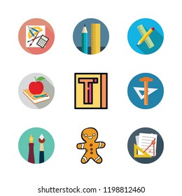 elements icon set. vector set about gingerbread man and school material icons set.