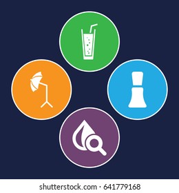 Elements icons set. set of 4 elements filled icons such as nail polish, soda, drop under magnifier