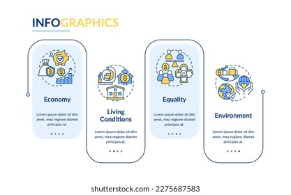 Elementos de la plantilla infográfica de rectángulo de crecimiento inclusivo. Visualización de datos con 4 pasos. Gráfico de información de línea de tiempo editable. Diseño de flujo de trabajo con iconos de línea. Lato-Bold, fuentes regulares usadas